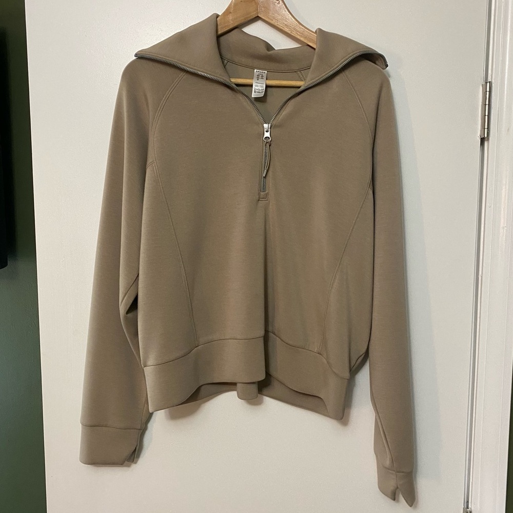 SPANX air essentials womens XL quarter zip pullover tan super soft!